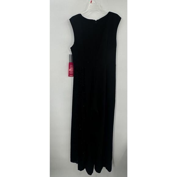 Tahari Arthur S Lavin Size 12p Black Velvet Wide Leg Jumpsuit Black Sparkle Slas - Picture 8 of 16